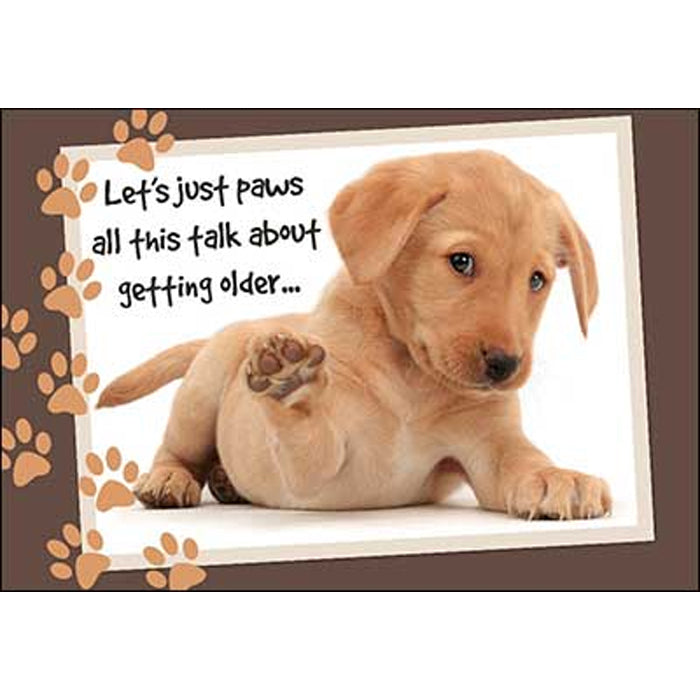 Birthday Card: "Let's just paws all this talk..." w/puppy