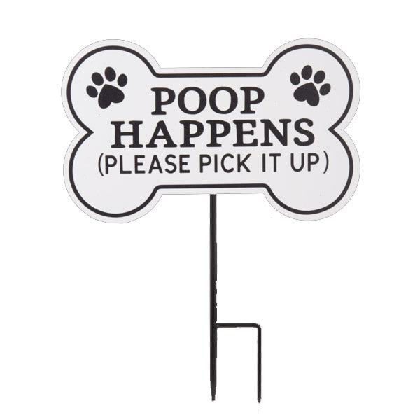 "Poop Happens, Pick Up, & Keep Off" Bone Mini Yard Stake