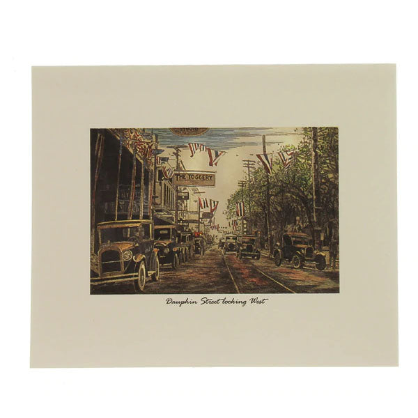 "Dauphin Street looking West" Old Mobile blank card, Les Thompson