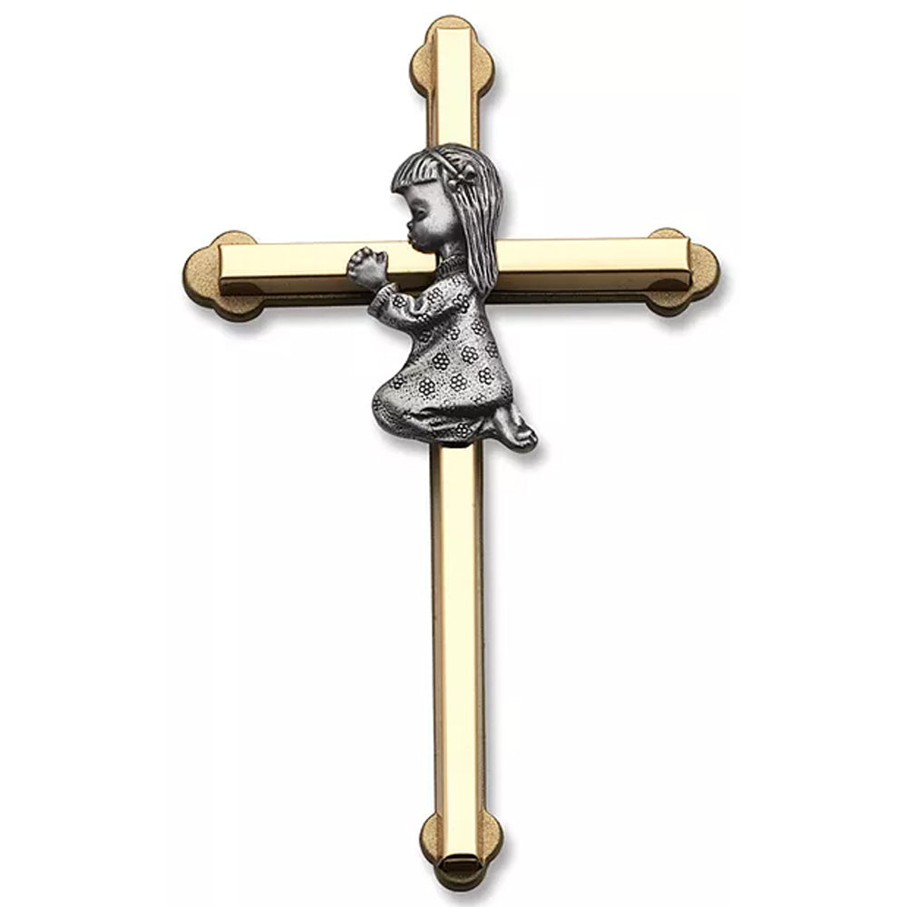 Gold Cross with Pewter Praying Girl, 6