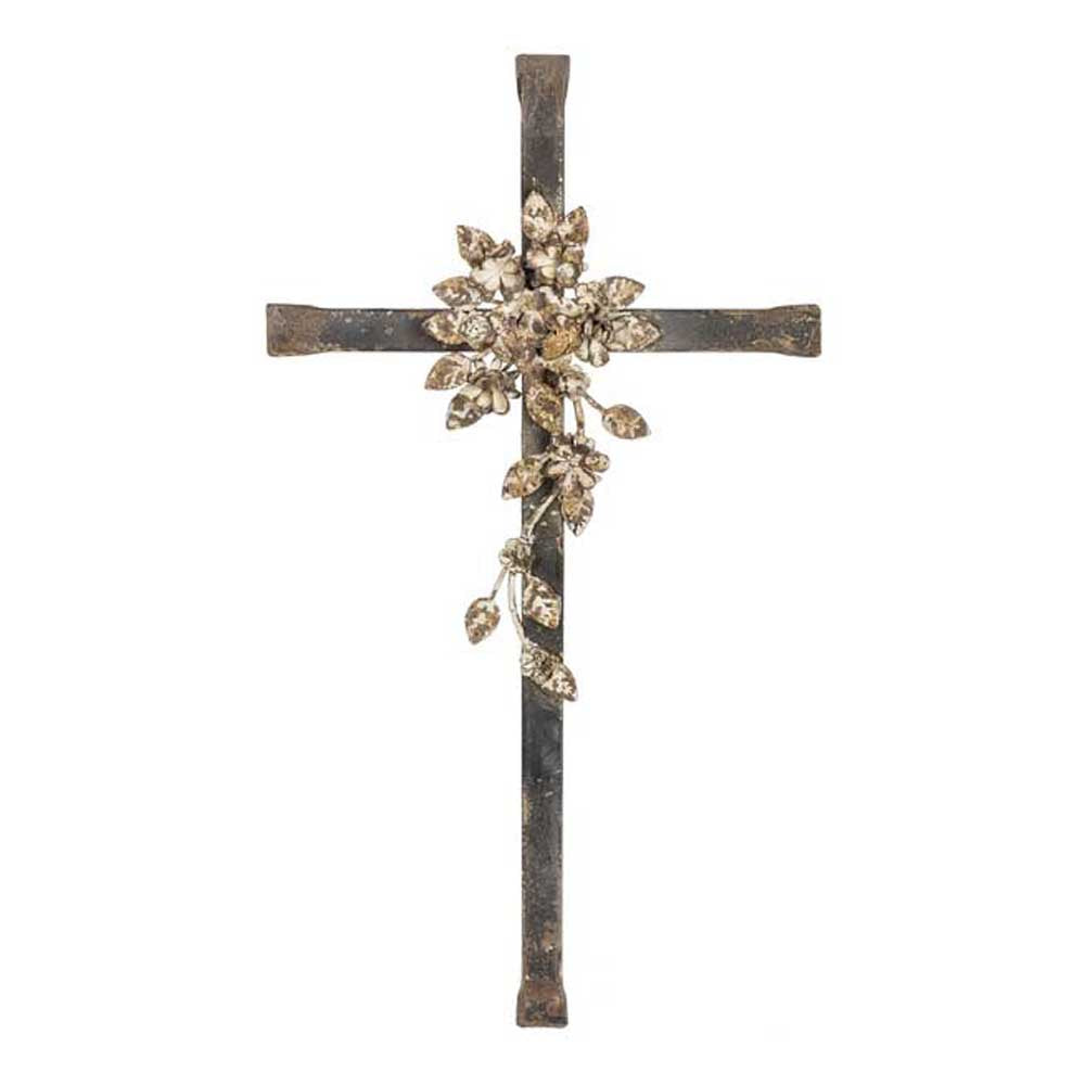 Distressed Iron Cross with Wildflowers