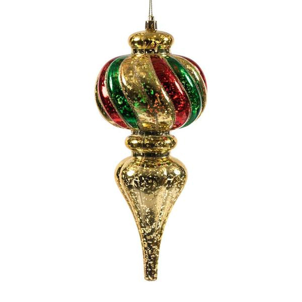 Red/Green/Gold Stripe Finial 10.25"
