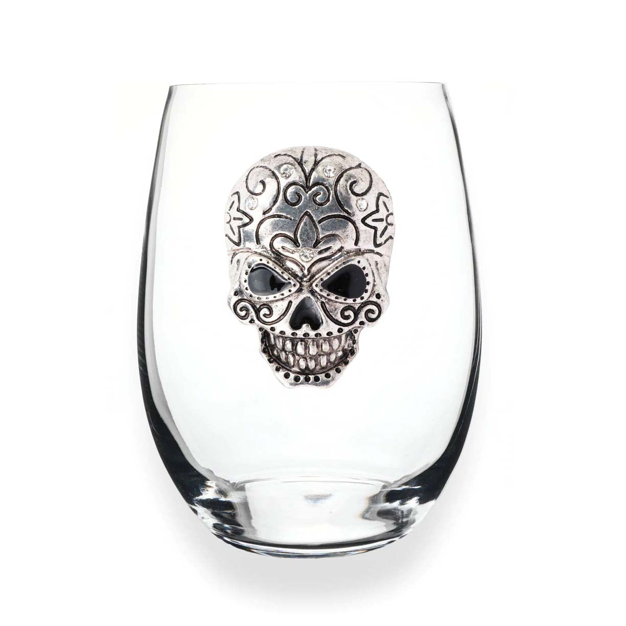 Skull Jeweled Stemless Wine Glass (with box)