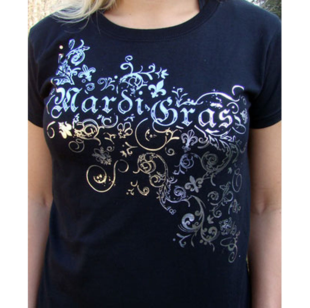 Mardi Gras Scroll Embellished Shirt (silver)