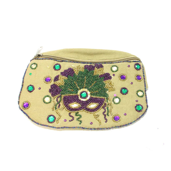 Fleur de Lis Mardi Gras Beaded Large Coin Purse