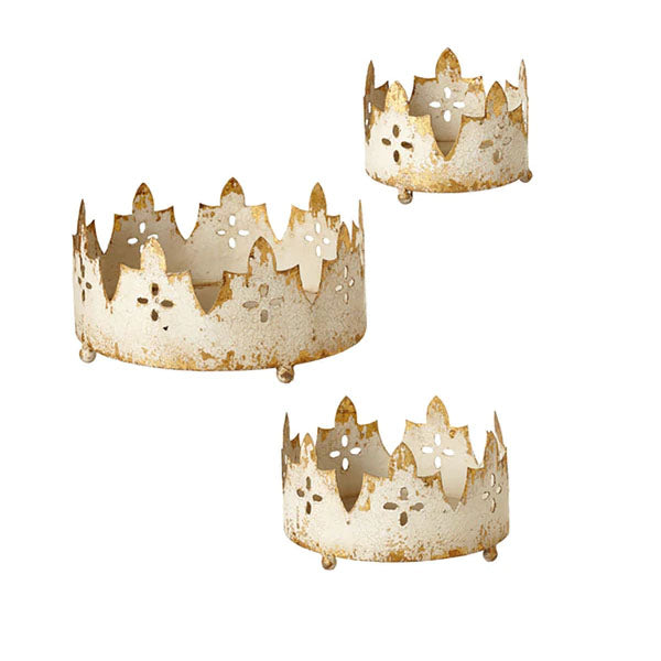 Distressed Ivory & Gold Crown Tray with Cutouts (set of 3)