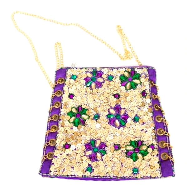 Mardi Gras Sequin Gold/Purple Flower Bag