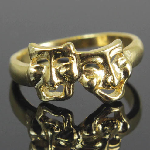 Comedy & Tragedy Ring Size 9 Gold