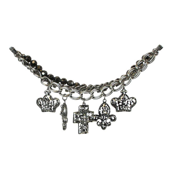 Crown, Cross & Fleur De Lis Bracelet