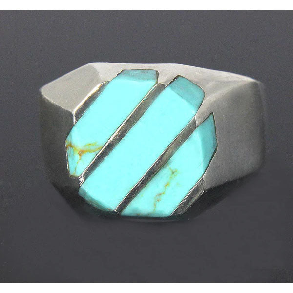 Sterling Silver Turquoise Stripes Ring Size 11