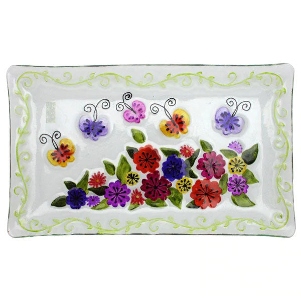 Butterfly & Flowers Glass Platter