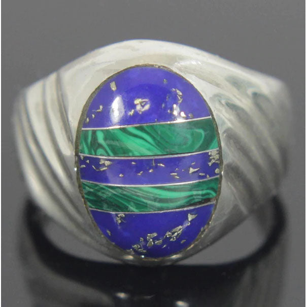 Sterling Silver Lazuli Malachite Ring Size 9.5