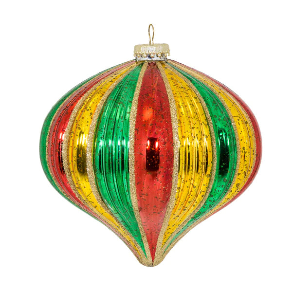 Red/Green/Gold Stripe Onion Ornament 6"