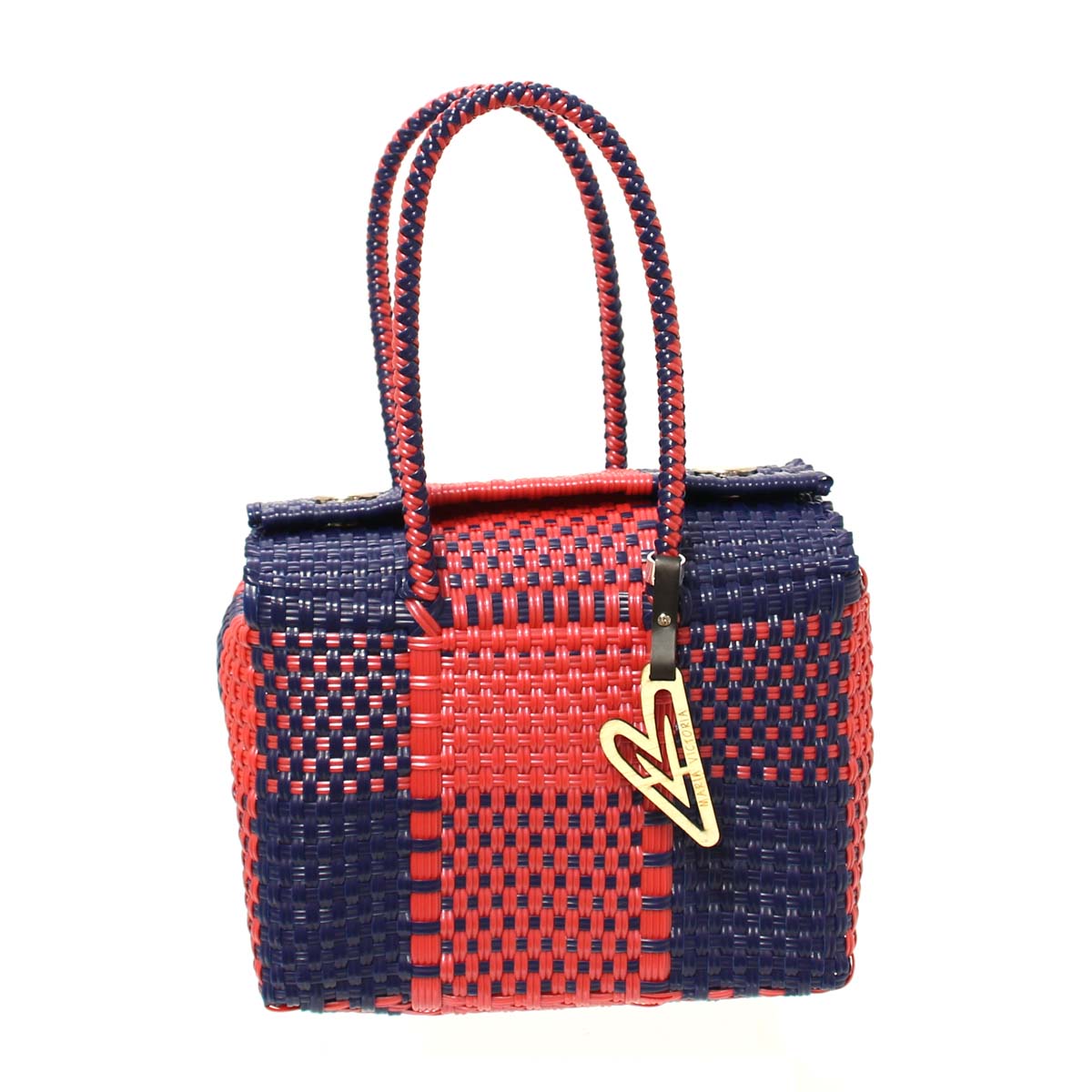 Maria Victoria Basket Tote-Red/NavyBlue, Upcycled, Handwoven