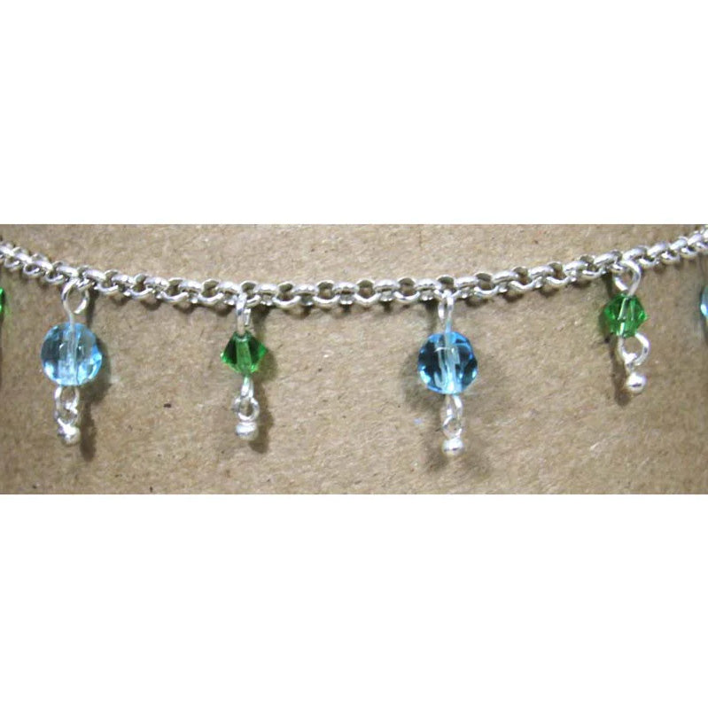 Sterling Silver Light Sapphire Emerald Anklet 10"