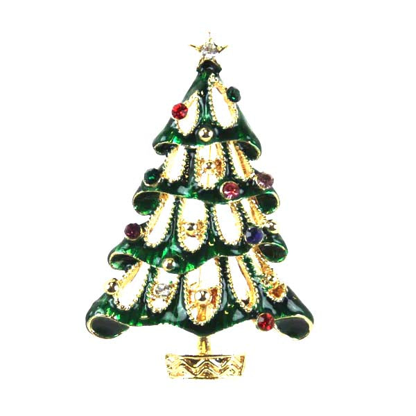 Christmas Tree Pin Rhinestone Star Pin