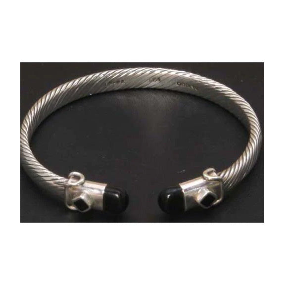 Sterling Silver Twisted Cable Bangle Onyx