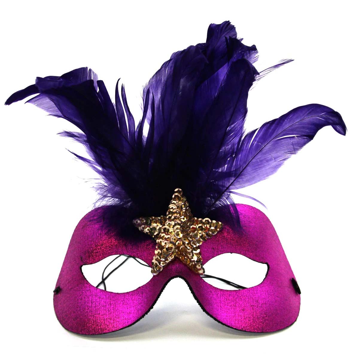Stardust Fushsia Mask with Feathers