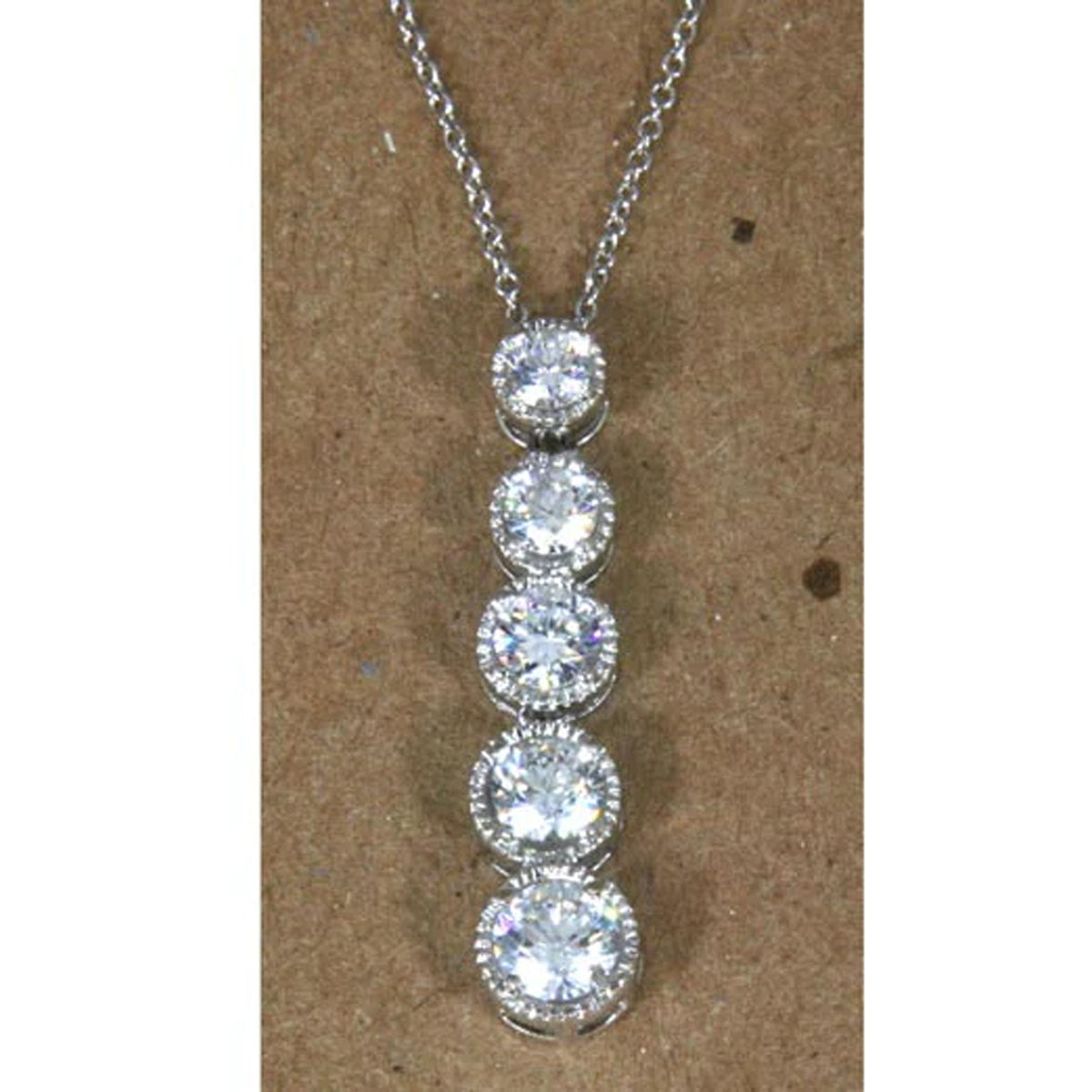 Sterling Silver Drop Pendant Graduated 5 CZ with chain